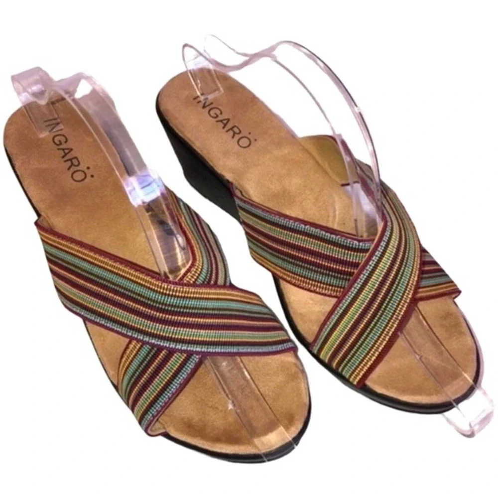 Ingaro Crossfire Stripe Platform Wedge Sandals 10